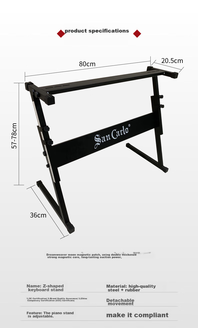San Carlo Adjustable Height Portable Universal 61-Key Electronic Keyboard Z-Type Stand Gift Set 6