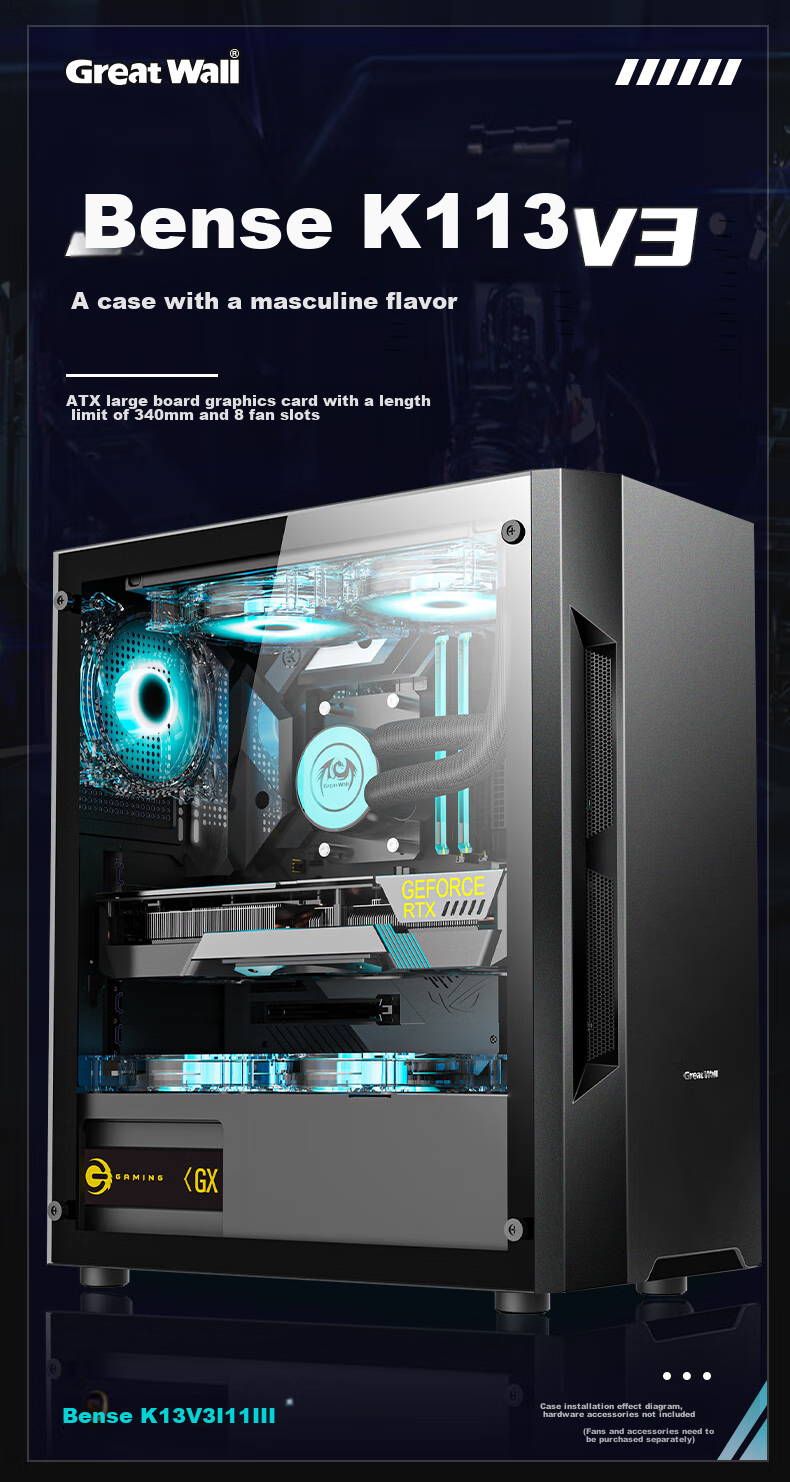 Great Wall Ice Frost X3W White Computer Case (MATX/360mm Water Cooling Support/ Magnetic Flip Door/Mesh Metal Panel/U3/9 Fan Positions/Five-Slot PCI/Compatible with 5080) 2