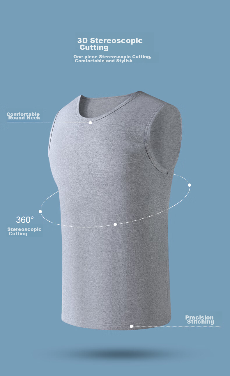 Hengyuanxiang [Large Size Wide-Shoulder Sleeveless Tank Top] Men's Pure Cotton Elastic Undershirt, Autumn Winter Sports Thin Cotton Undershirt 6