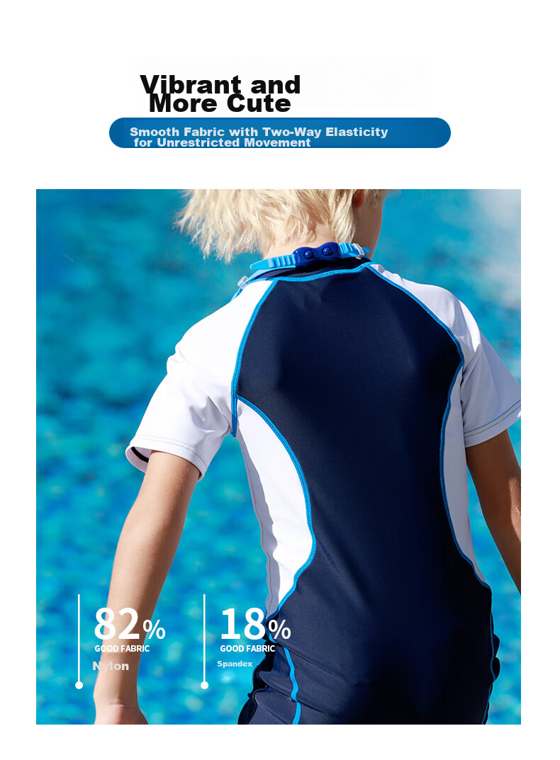PEAK Children's Swimsuit, Boys' Student Swimwear, Baby And Older Children's One-Piece Swim Trunks, Boys' Short-Sleeve Surfing Suit Set YS11131 Blue And White 130 5
