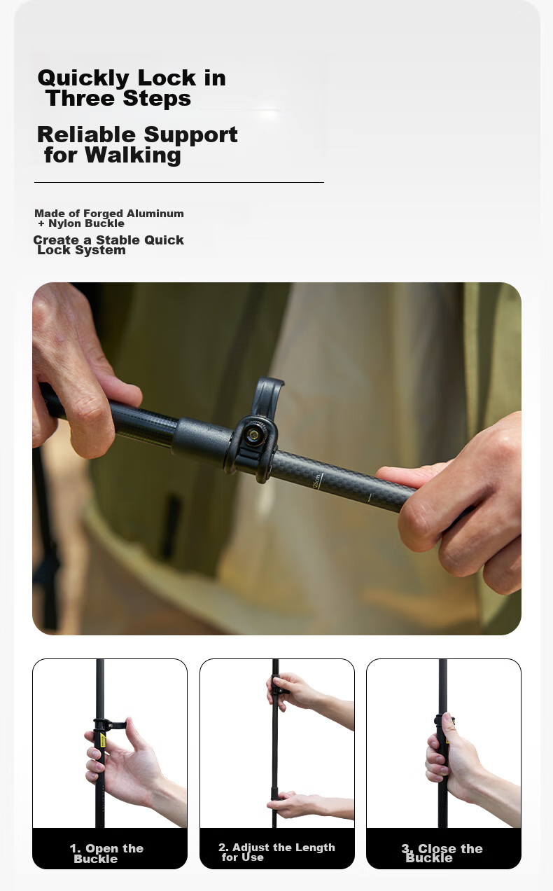 MOBIGARDEN Trekking Pole, Outdoor Hiking Carbon Fiber Aluminum Alloy Telescopic Walking Stick Tangu NX24667001, Moonlight White 9