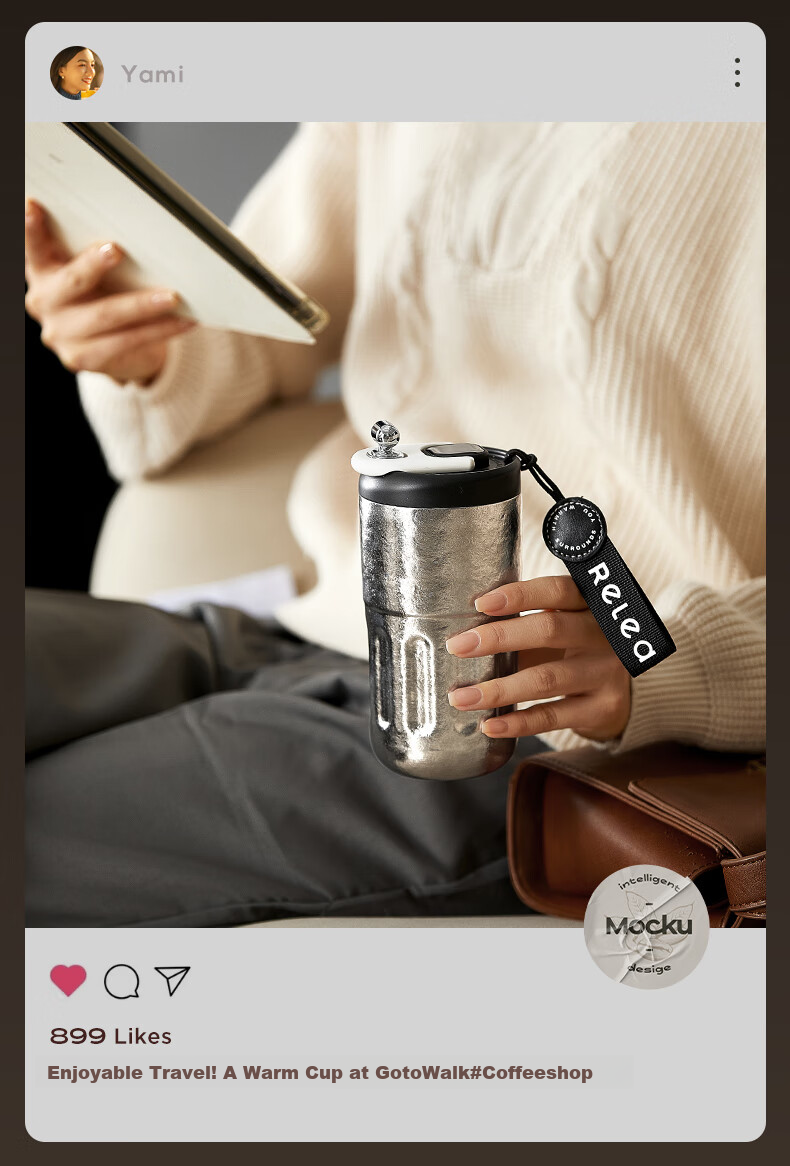 RELEA Pure Titanium Insulated Mug, Titanium Cup for Men And Women, Stylish Large Capacity Smart Coffee Cup Gift Box Water Bottle Birthday Present 18