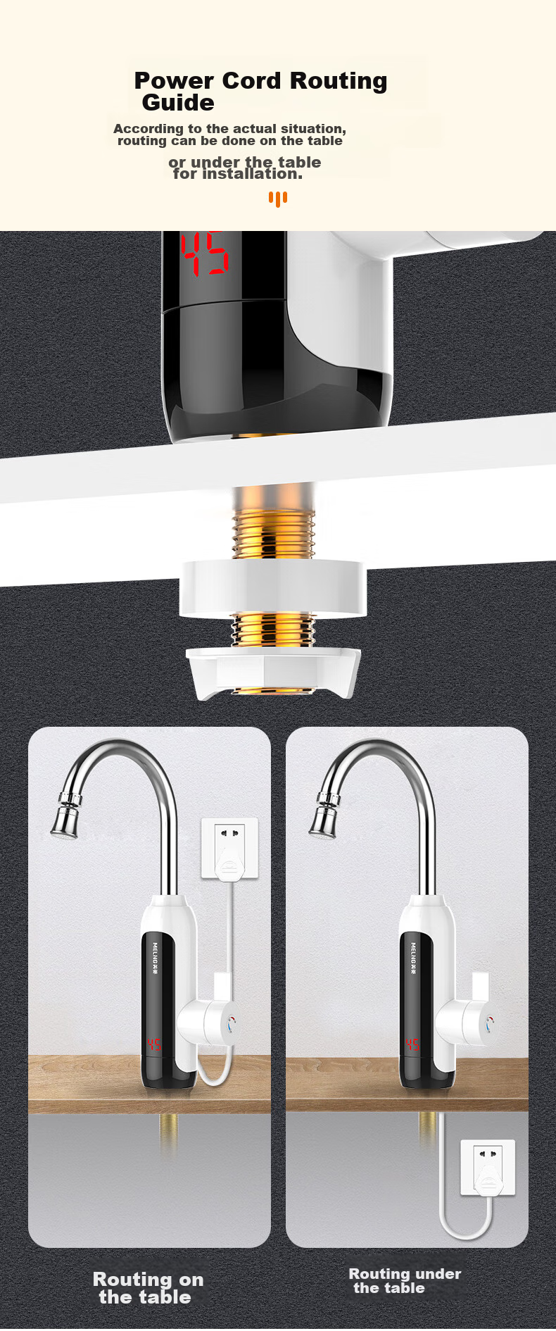 MeiLing Electric Hot Water Faucet, Kitchen Under-Sink Instant Heating Electric Water Heater, Quick Heating Mini Kitchen Treasure, Household Hot Water Treasure with Both Cold And Hot Functions, MF-D316 Plug-In Model 12