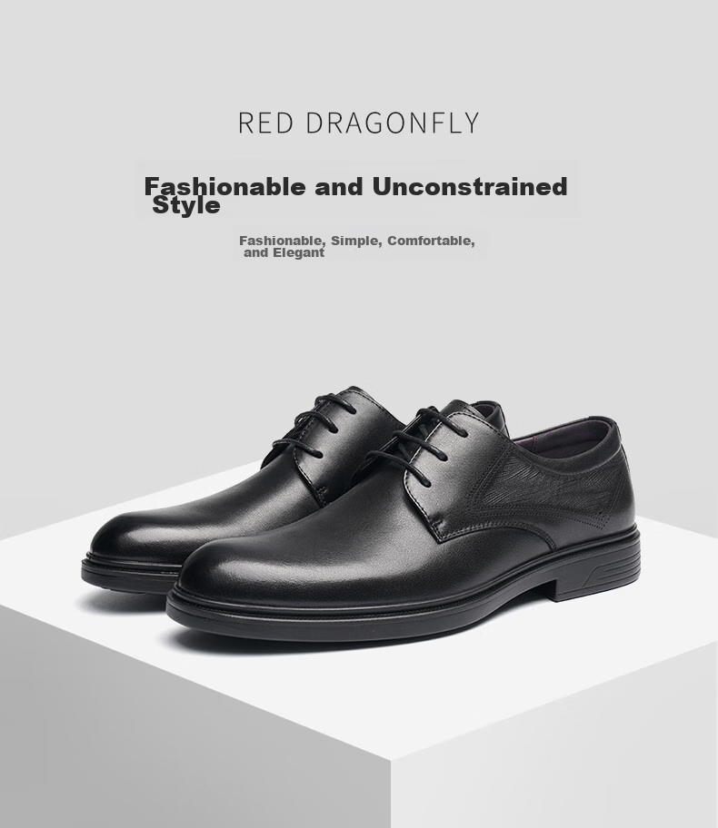 RED DRAGONFLY Top-Grain Leather Formal Business Dress Shoes, Soft Leather Office Derby Shoes, Men's Wedding Shoes WTA13124, Black, Size 42 1
