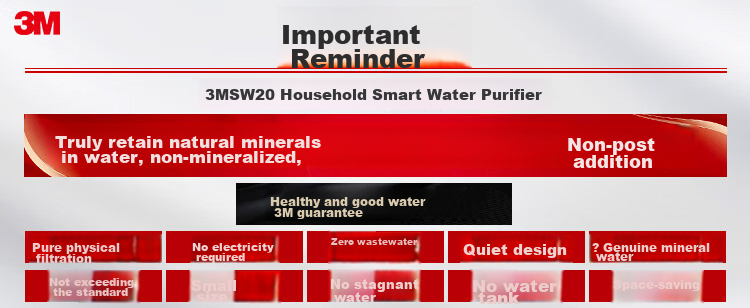 3M Water Purifier Xiaotianyuan Home Water Filtration System, Zero Wastewater, Mineral Direct Drinking, Smart 2.2L/min High Flow Rate 700G Filter SW20 1