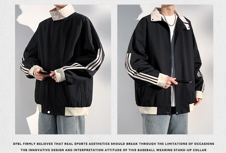 Dingfengbaoluo Men's Workwear Jacket Autumn Loose Stand Collar Baseball Sports Waterproof Casual Jacket MUY01 Light Khaki XL 3