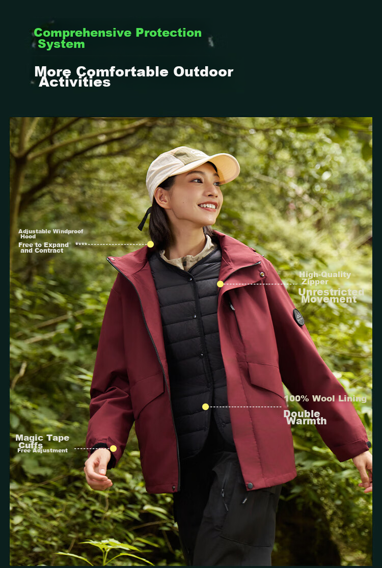 Xiongmaoxiangban Women's Three-In Detachable Wool Inner Layer Jacket for Spring, Autumn And Winter, New Style Petite Black Windproof Coat 12