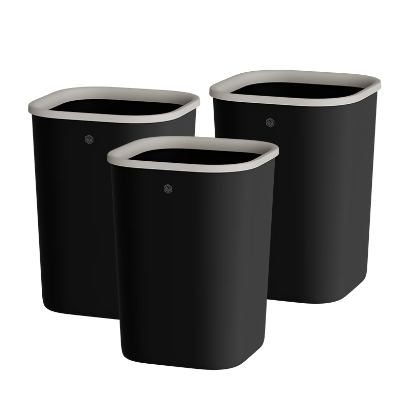 JD Jingzao 10L Square Trash Can without Lid Black 3-Pack for Living Room Home Bathroom Kitchen Office
