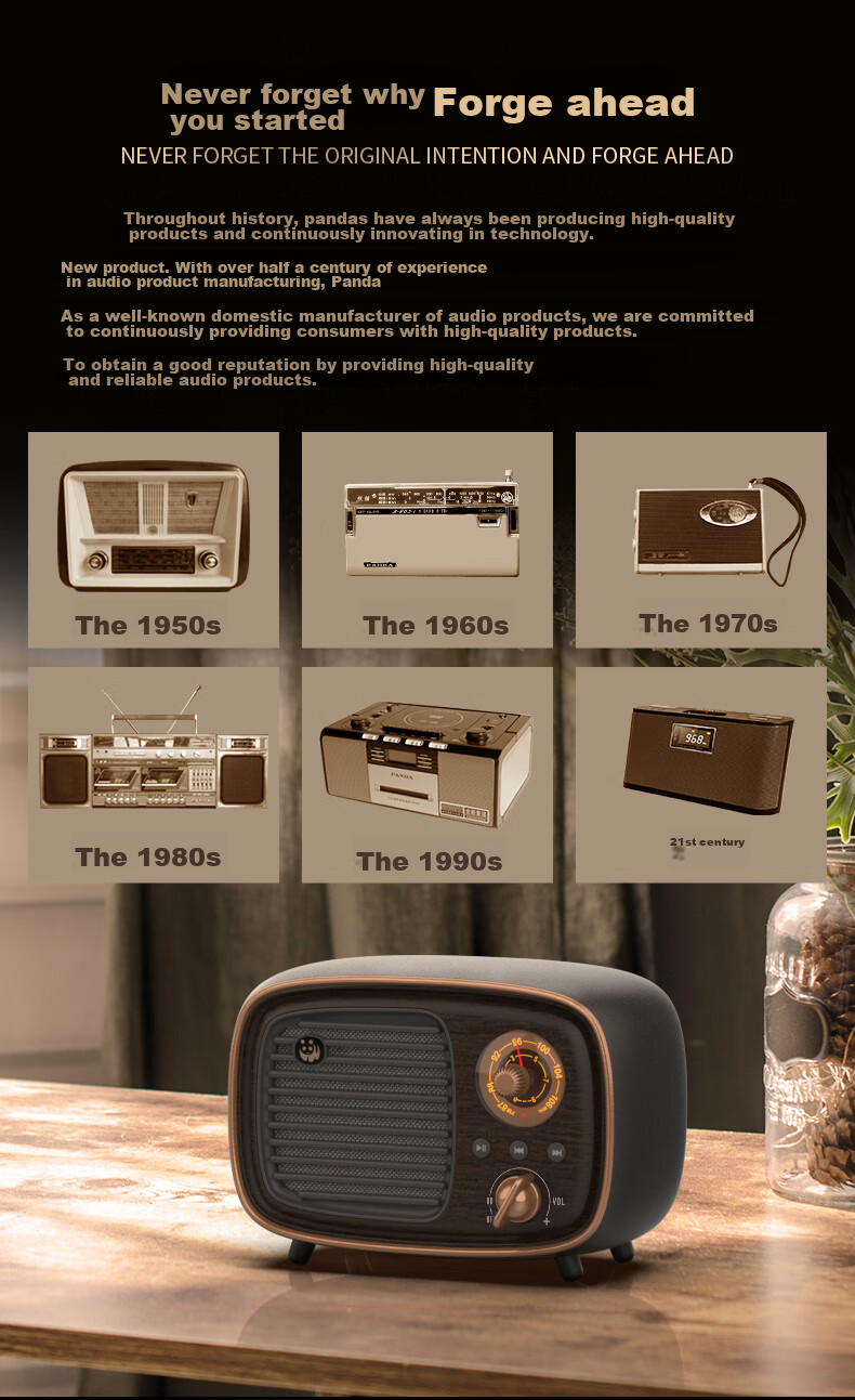 Panda 1936 D-36 Retro Radio Bluetooth Speaker with Card Slot, Rechargeable Semiconductor Portable Speaker, Holiday Gift for Elderly 3