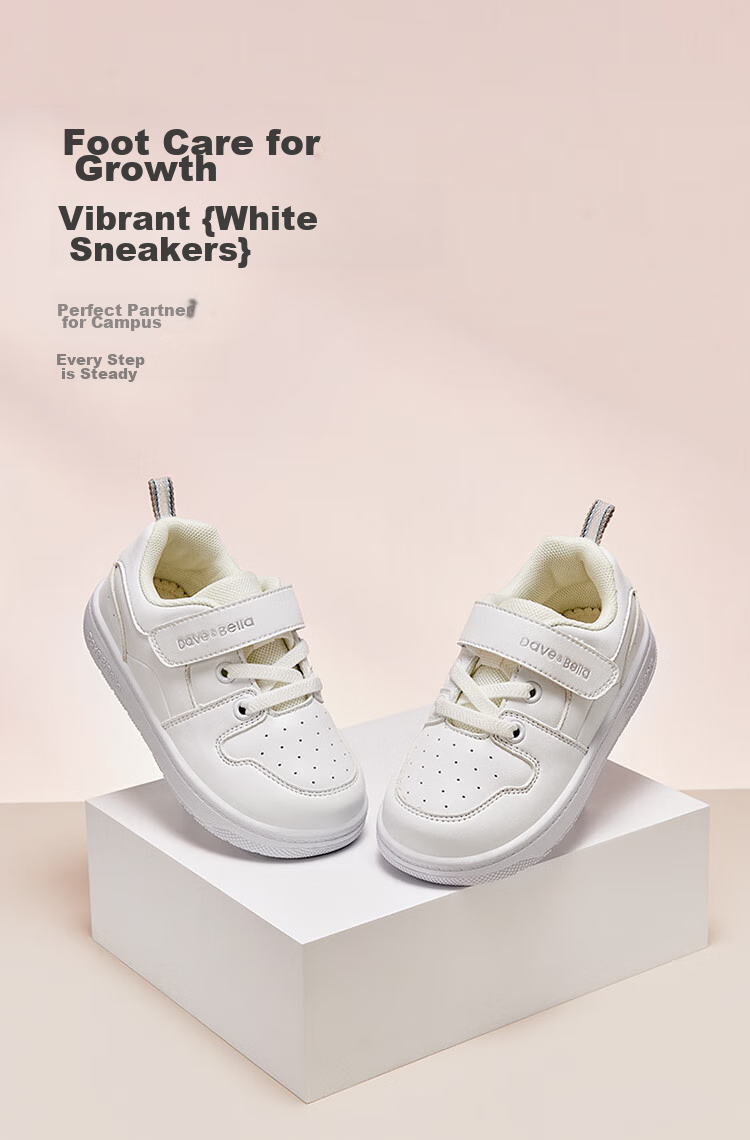 DAVE & BELLA Girls' Sneakers, Children's Baby White Shoes, Soft-Soled Shoes, Spring Boys' Kindergarten Children's Functional Shoes 1