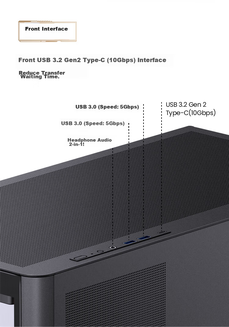JONSBO D400 Black ATX Panoramic Case (Without Pillar Curved Glass, Dual 360mm Radiator Support, ATX PSU, 10 Fan Positions, Type-C Gen2 10Gbps+) 13