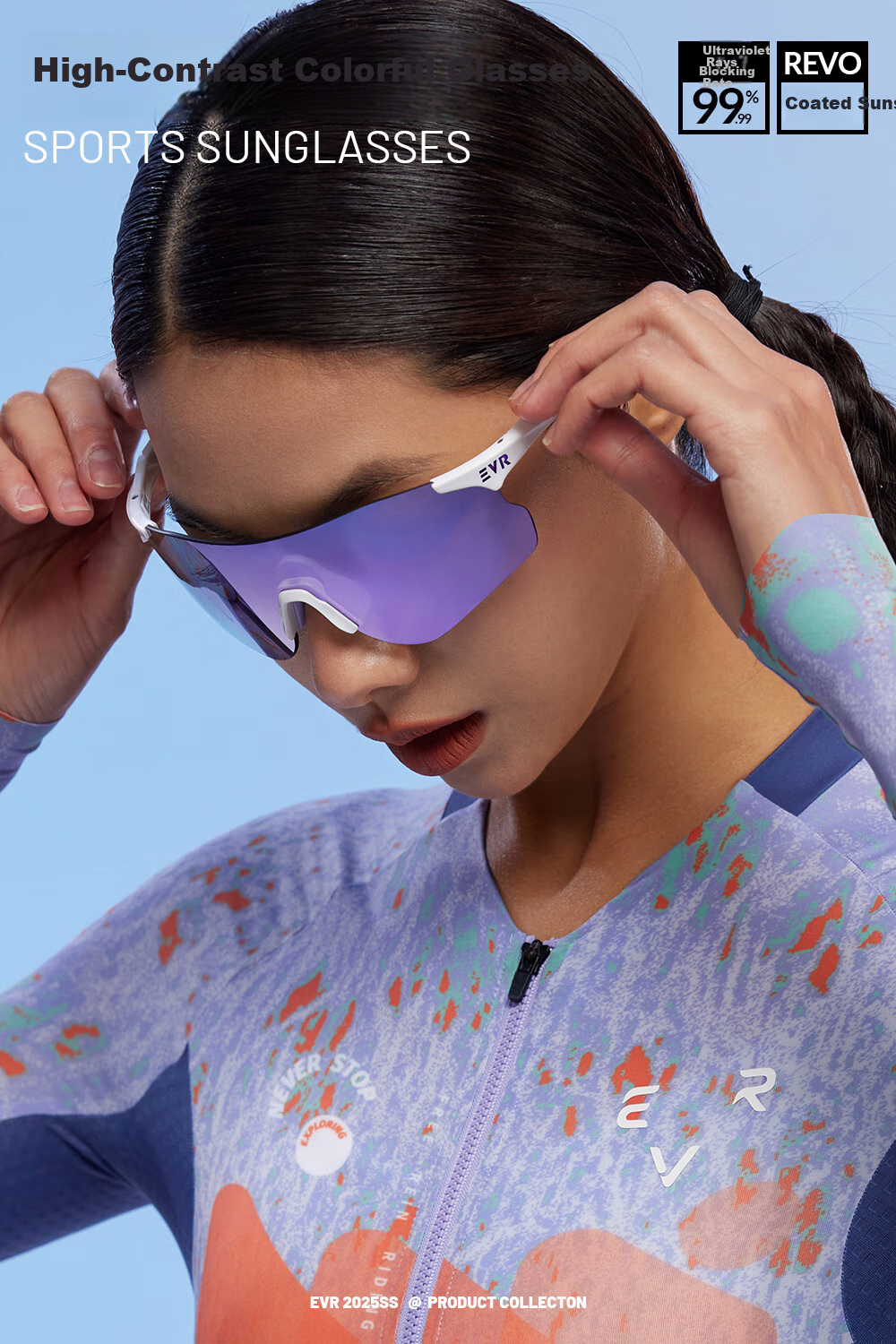 EVR Cycling Glasses with Transparent Smart Photochromic Lenses + Black And White Temple Arms 2