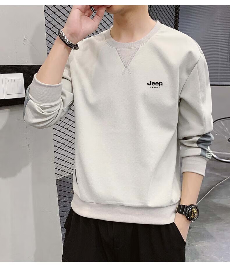 JEEP SPIRIT Men's Sweatshirt, Spring And Autumn Long-Sleeve T-Shirt, Casual Round Neck Pullover for Young And Middle-Aged Men, Gray, XL 18