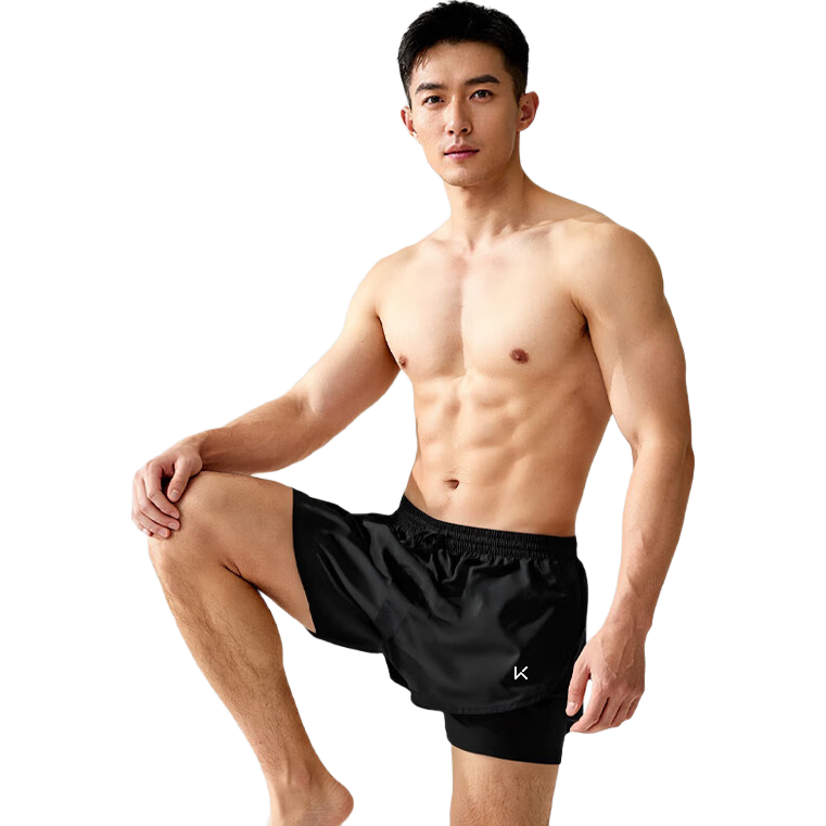 Keep Swimming Trunks for Men, Anti-Embarrassment Double-Layer Loose Swim Shorts, Quick-Drying Beach Shorts Swimwear Equipment, 3XL Black Four-Piece Set - 1