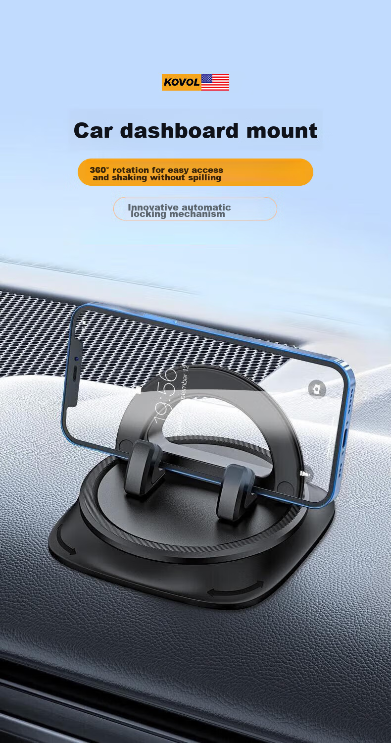 KOVOL Car Phone Holder, Dashboard Mount for Navigation System, Non-Slip Suction Cup, Silicone Fixer, Compatible with Tesla And Other Vehicles 3