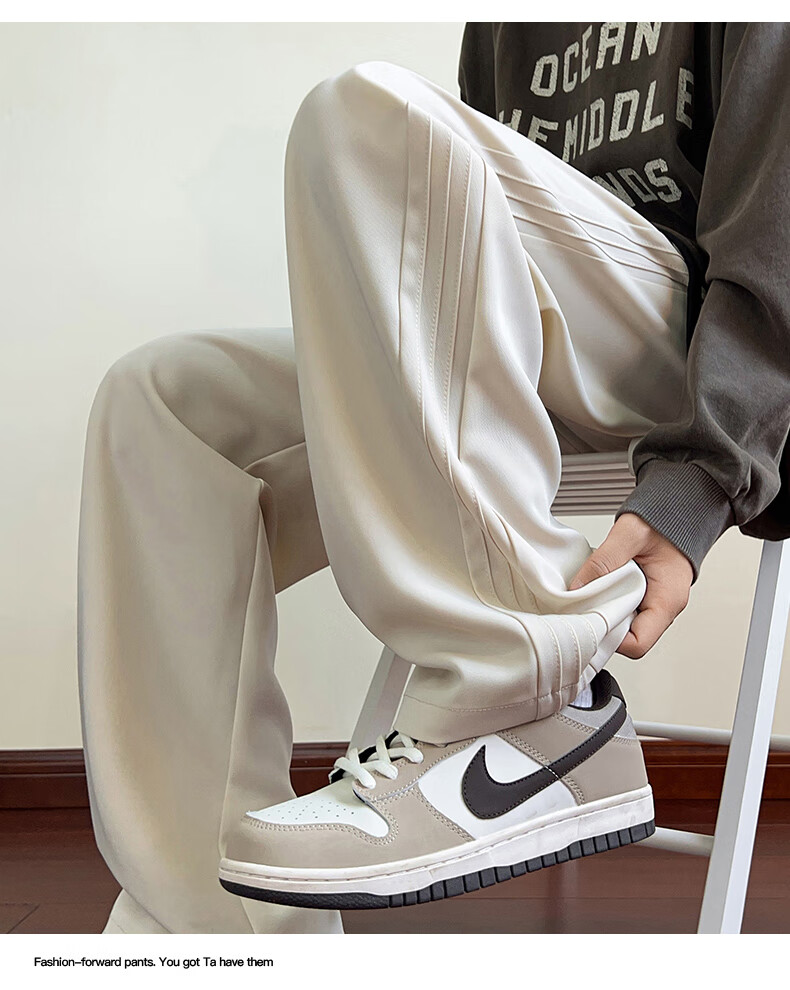 Dingfengbaoluo Casual Pants for Men, Spring And Summer Draping Loose Straight-Leg Trousers, Trendy Wide-Leg Sweatpants DFK28 Black M 5