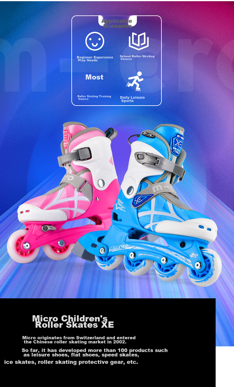MEGA Children's Roller Skates for Boys And Girls, Inline Skates with Adjustable Wheels for Primary And Secondary School Students, Blue Set, Size L 2