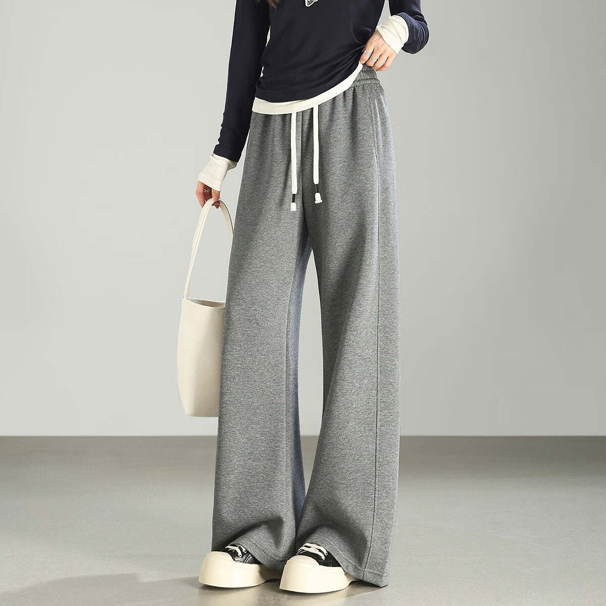 Demana Fresh Cloud Oxygen Cotton Autumn Korean Style Slight Flare Tie Elastic Waist Slightly Stretchy Slimming Petite Women's Casual Pants