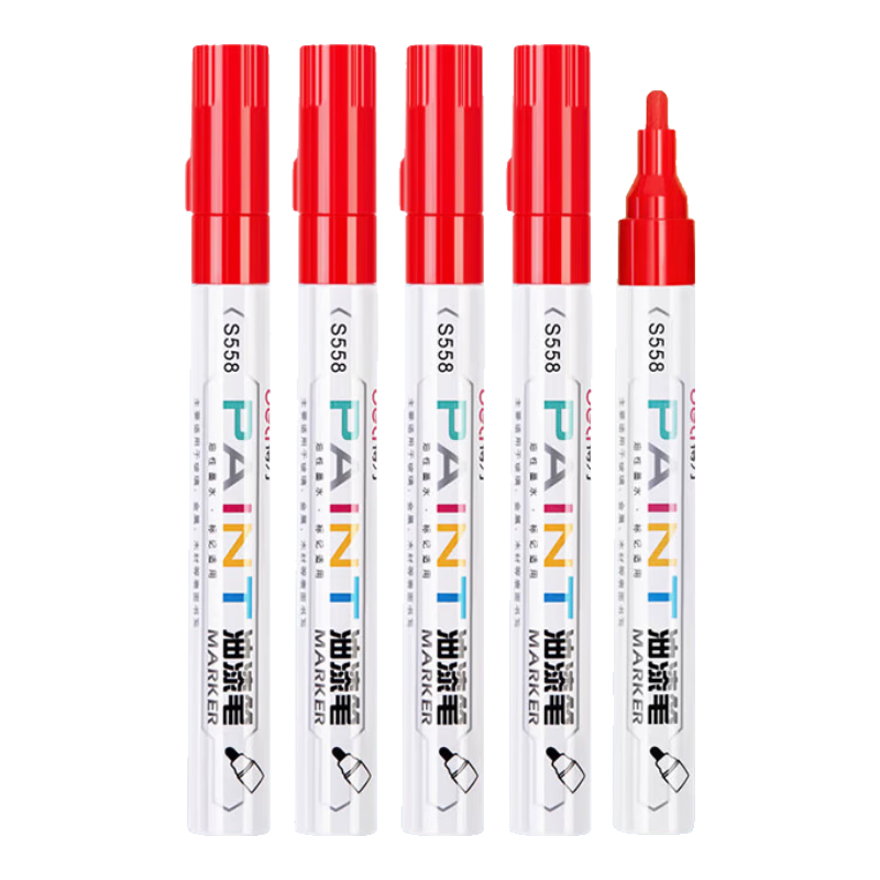Deli 2.0mm Tire Repair Paint Marker Pen Highlighter Signing In Hand-Draw Graffiti Qingming Tomb-Sweeping Stone Inscription Pen Waterproof 12 Pieces S558 Red