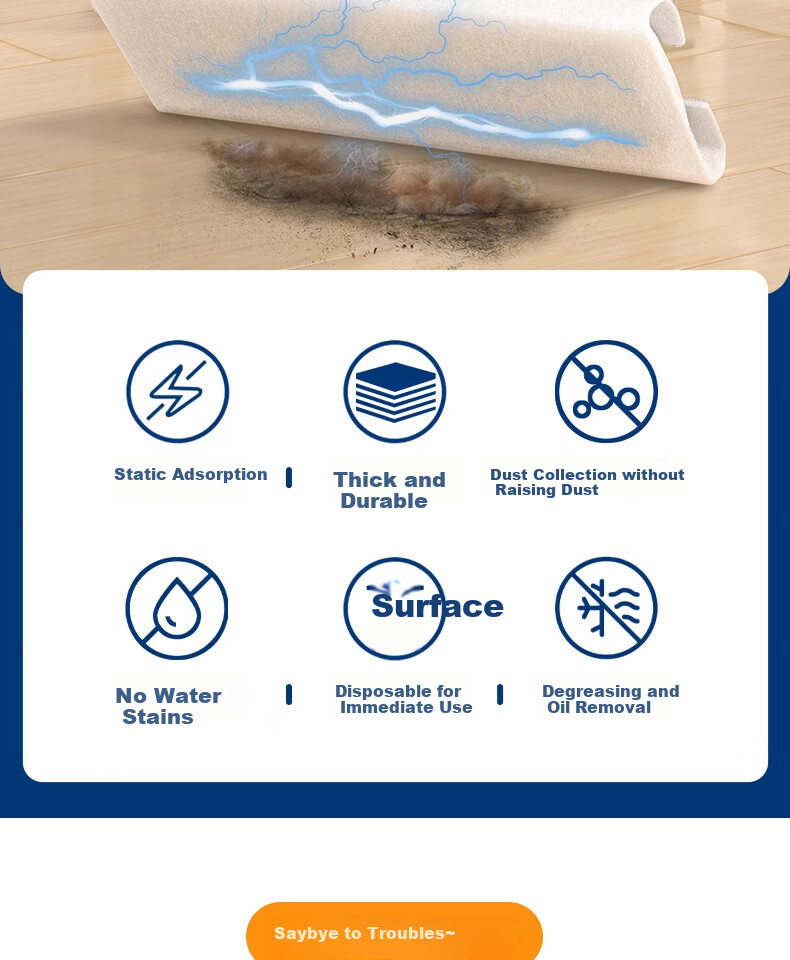 CHUSHE Disposable Large Mop Replacement Wipes, 20*30cm, 100 Pieces, Floor Static Dust Removal Paper, Antibacterial, Lazy Person's Cleaning Cloth 3