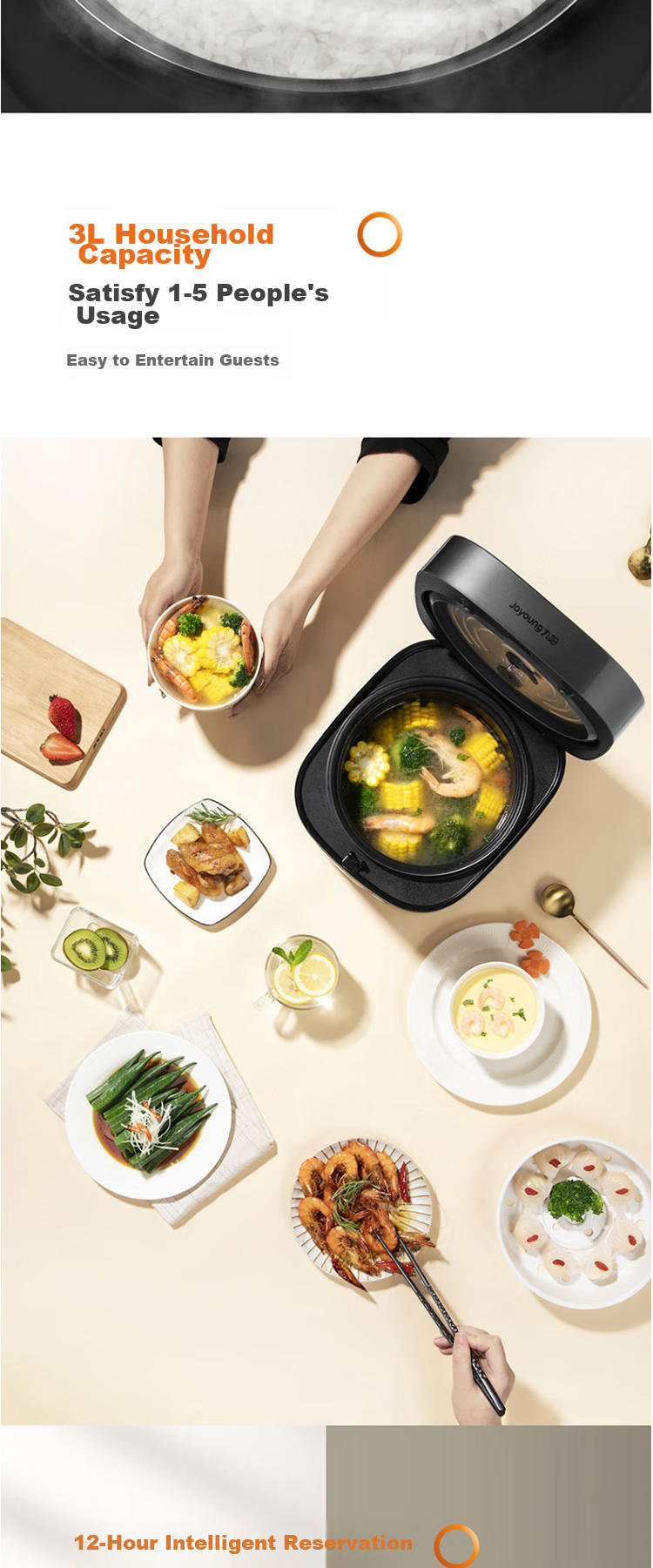 Joyoung Rice Cooker, 3L Large Capacity, High Power, Smart Reservation Cooking, Anti-Overflow, Home Mini Rice Cooker, F-30FZ630 26