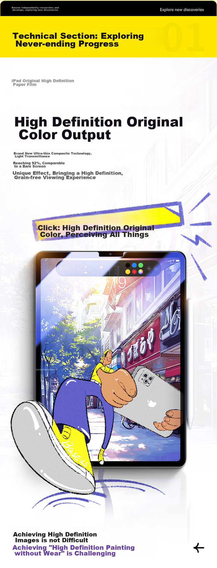Baseus Paper-Like Screen Protector for IPad, Dust-Free Installation [Real Paper Feel, Ultra-Thin Bare Screen], Compatible with IPad Pro 18-22/Air5/4-11/10.9 Inch 5