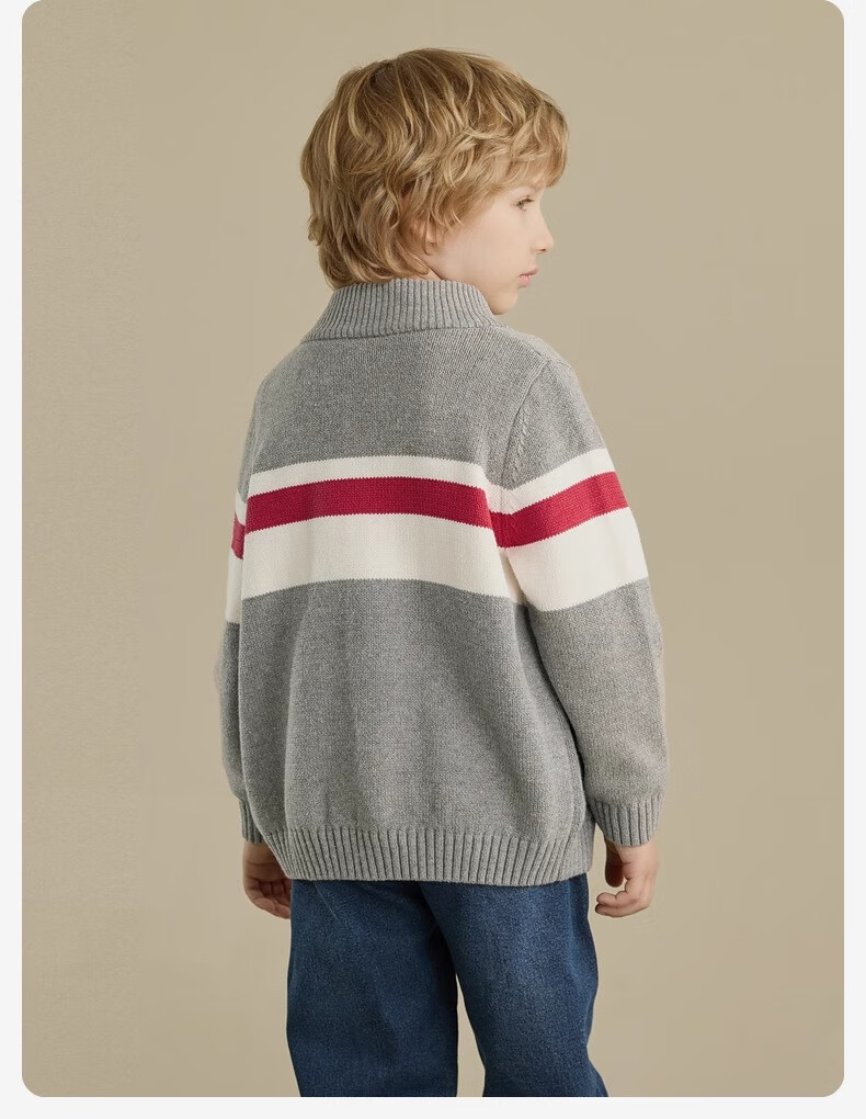 DAVE & BELLA Boys' Spring And Autumn Sweater, Children's Knitted Sweater, Boys' Preppy Style Cardigan, Older Children's Jacket 7