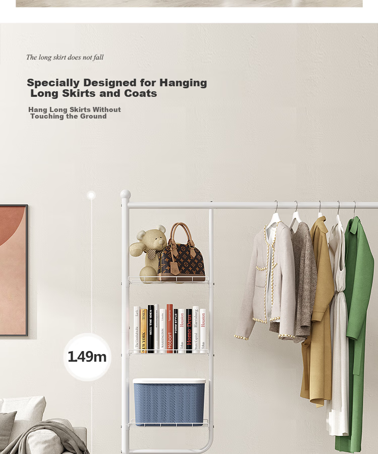 Yicainianhua Clothes Drying Rack, Floor-Standing Movable Balcony Clothes Hanger, Indoor Clothes Rack, Drying Pole, White Clothes Stand, 2266 7