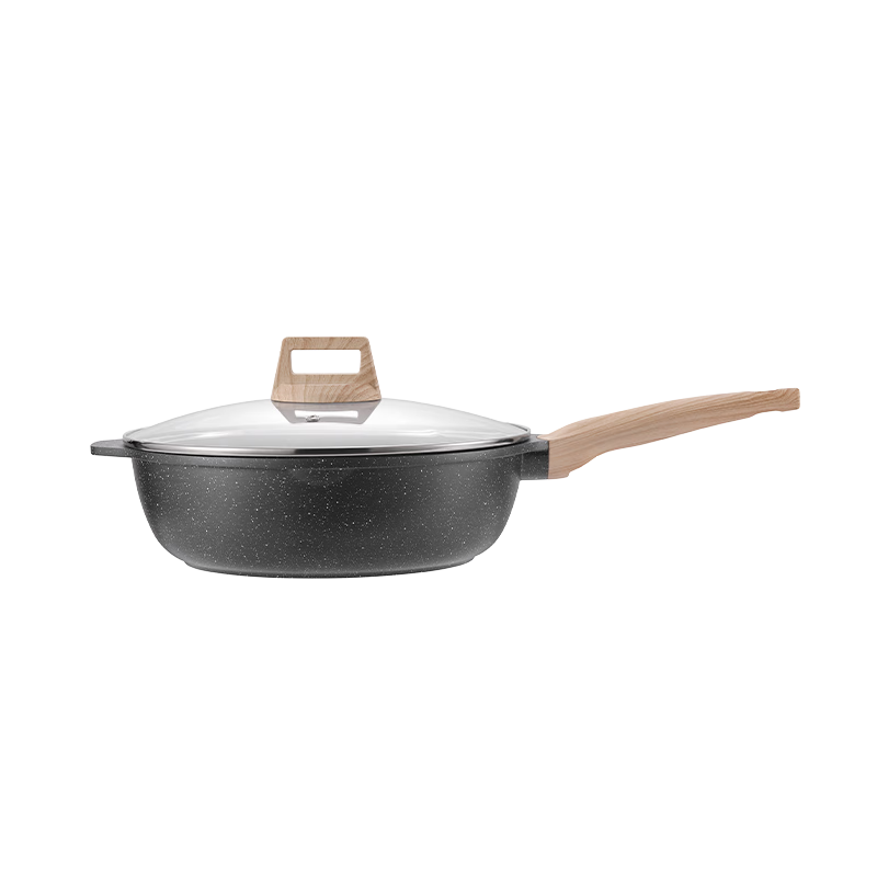 JD Original Non-Stick Frying Pan, Skillet, Wok, Egg And Steak Pan, Multi-Functional Cookware for Gas And Induction Stoves with Lid, Black, 28cm