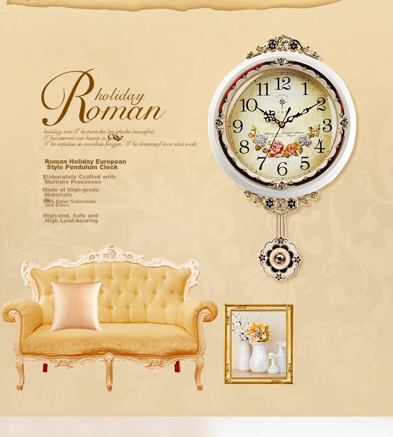 POLARIS Wall Clock, Creative And Stylish, European-Style Pastoral Antique Living Room Quartz Clock, Solid Wood Timepiece, 12-Inch Wall Clock 4