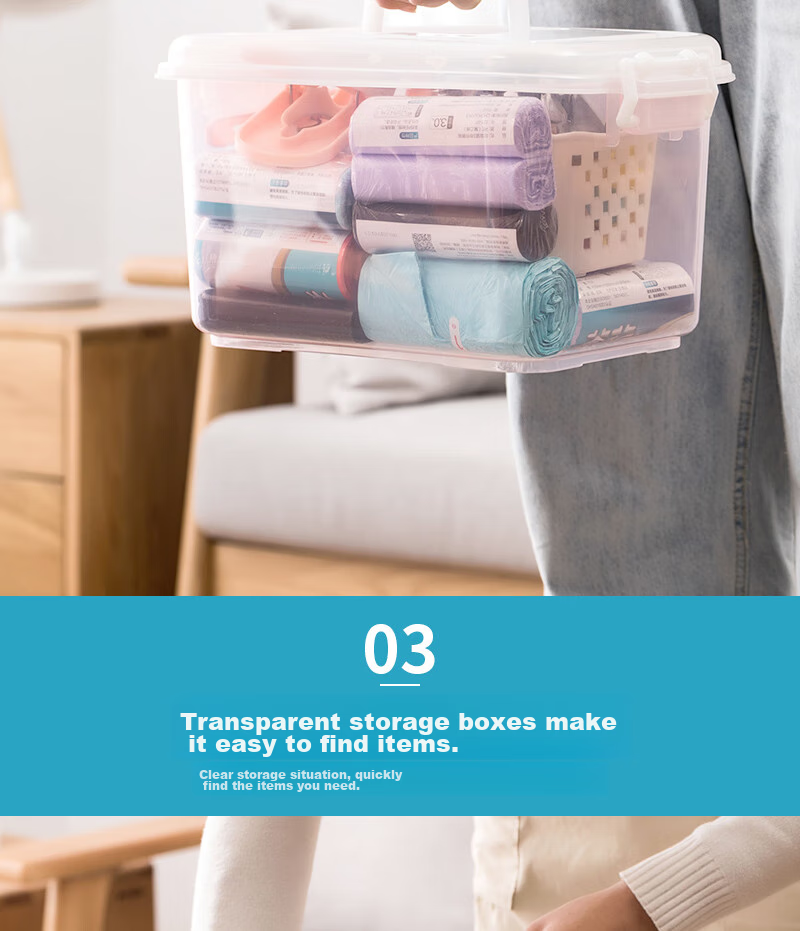 CHAHUA Transparent Visible Storage Box with Handle, 6.5L Snap-On Toy Storage Box, Set of 2, for Student Dormitory 6
