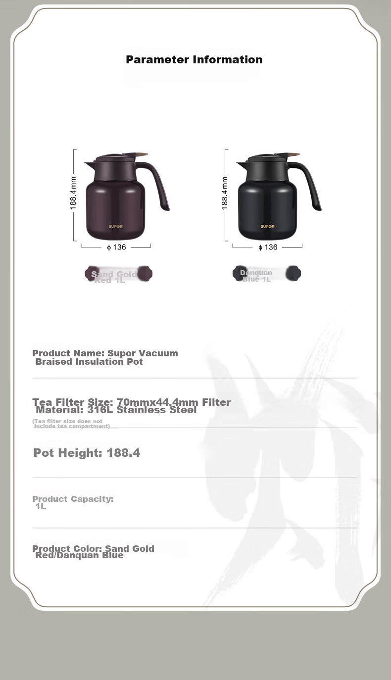 SUPOR Thermal Tea Pot, Home Use Tea Infuser, Large Capacity Water Kettle, 316L Stainless Steel Hot Water Pot, Father's Day Gift 16