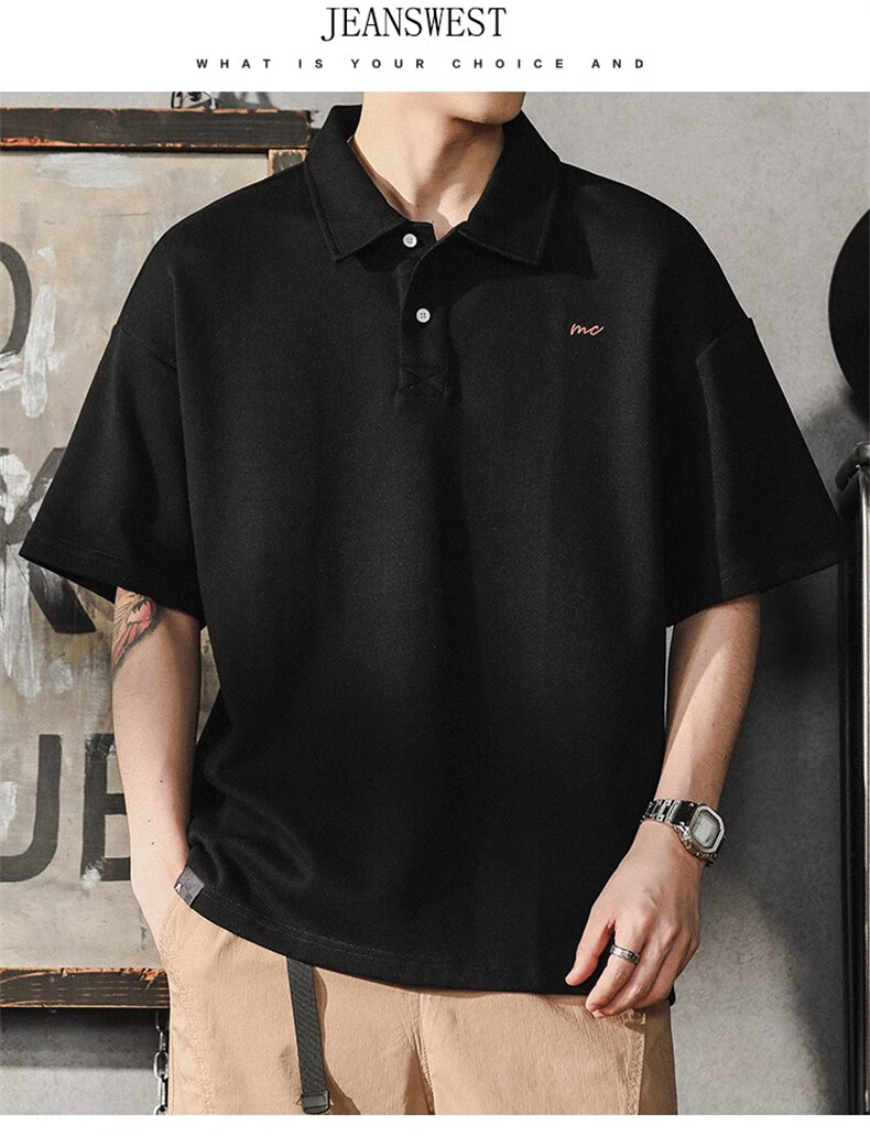 Jeanswest American Vintage Polo Shirt Men Summer Simple Heavyweight Loose Fit Plus Size Short Sleeve Top 18