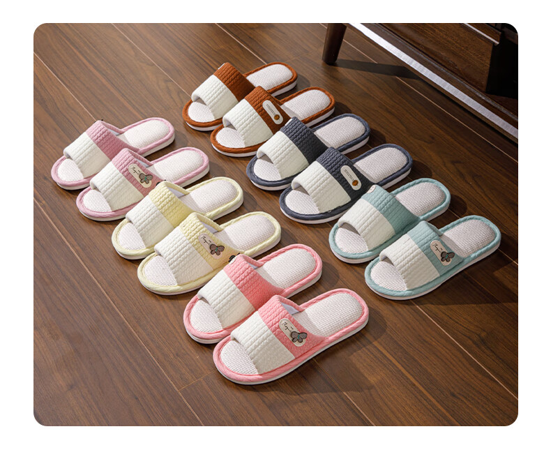 Taxiang Linen Cotton Slippers for Men And Women, Color-Block Lightweight Simple Home All-Season Slippers TR005 Navy Blue 40/41 9