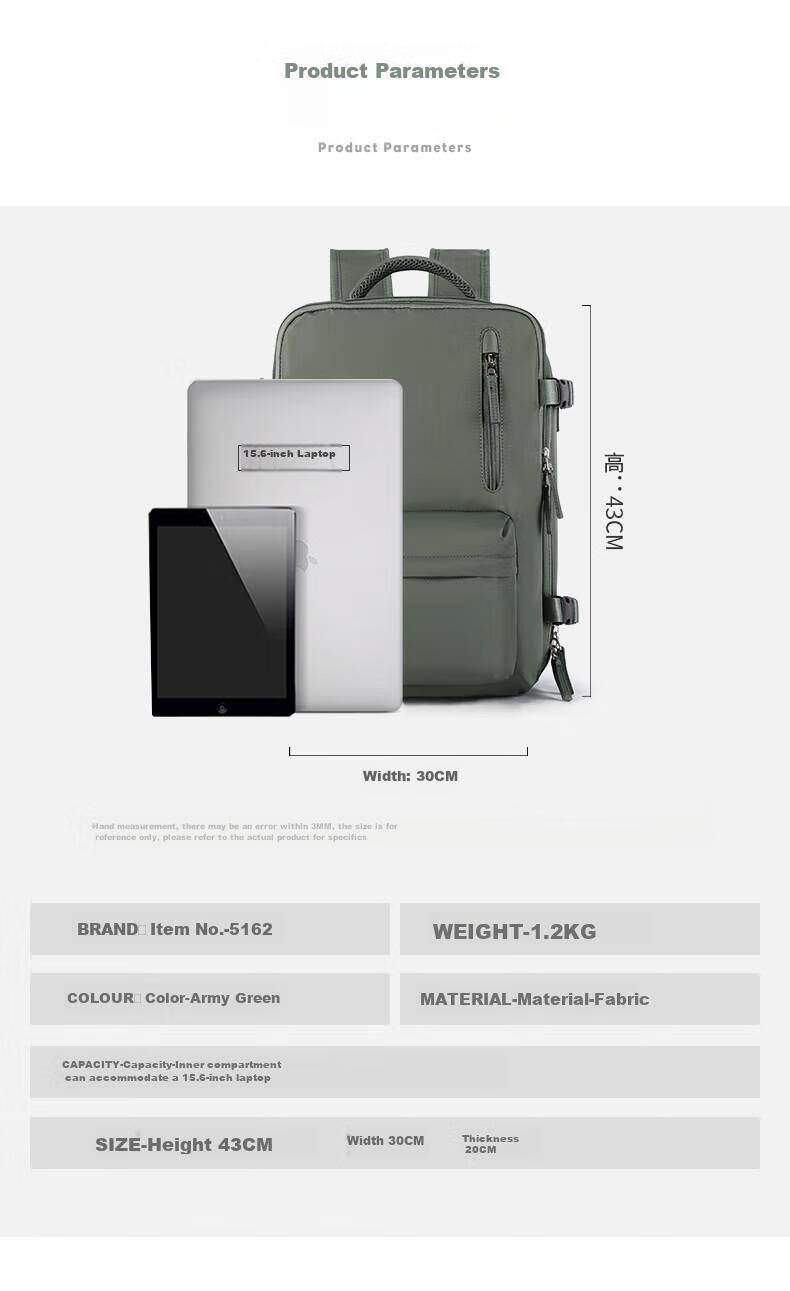 Landcase Backpack, Travel Bag for Women, Large Capacity, Shoulder Bag, Business Trip Bag, Laptop Bag for Men, 5162 Dark Green, Large Size 9