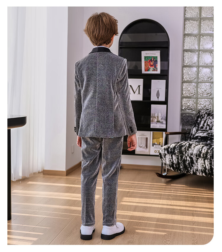 LUOBOBEIBEI Children's Formal Wear Autumn And Winter Suit Set, Stylish British-Style Suit for Stage Performances And New Year Visits, Blue Four-Piece Set, Size 110 7