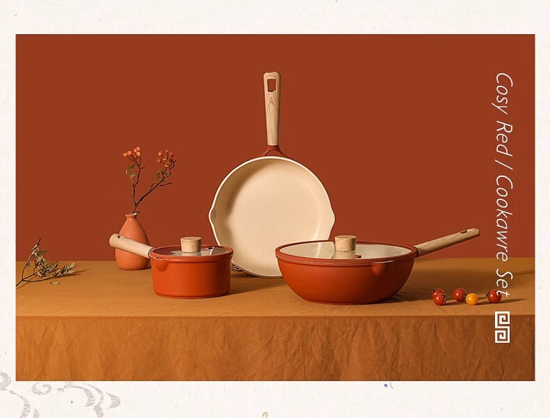 Carrot Cookware Set Home Full Set Newlywed Gift Housewarming Gift 3-Piece Milk Pot Frying Non-Stick Pan 5-Piece Set M 17