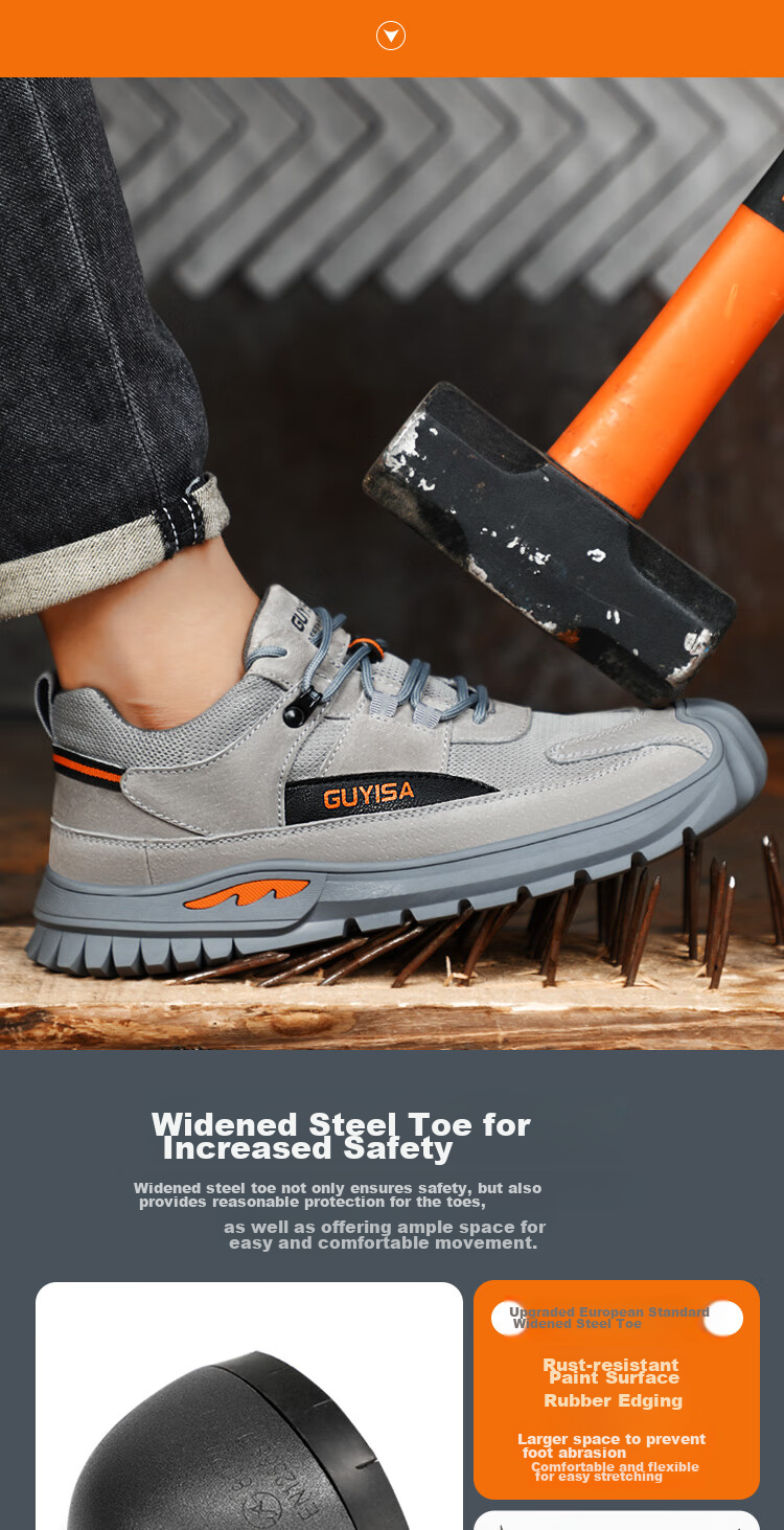 Weierdun Safety Shoes for Men, Summer Breathable Steel Toe Cap, Anti-Smashing, Puncture-Resistant, Wear-Resistant Construction Site Work Safety Shoes 0255T Size 43 6