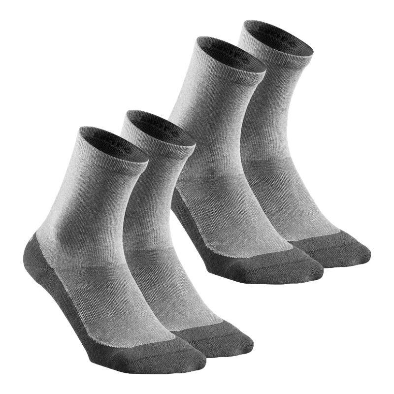 DECATHLON Hiking Socks for Men And Women, Cotton Breathable Socks, 2 Pairs, ODS Gray, Size 39-42 - 4336789