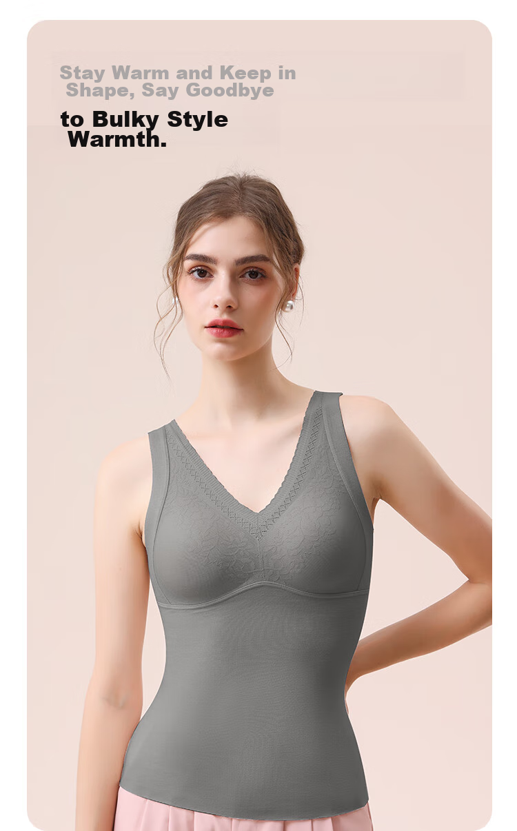 MiiOW Thermal Underwear Vest for Women with Lace Trim And Built-In Bra Pads, Acrylic Camisole Tank Top, No Bra Needed, Black, Size M 11