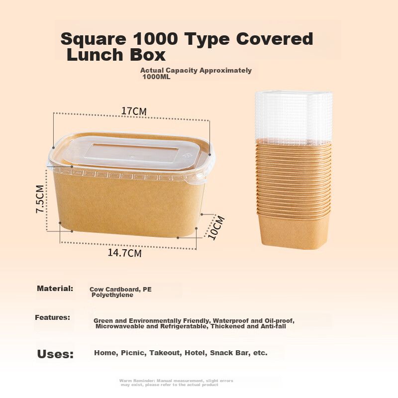 Temeiju Disposable Paper Lunch Boxes, Thickened Biodegradable Picnic Boxes with Lids, Takeout Containers for Camping Utensils, 20 Sets of 1000 Pieces