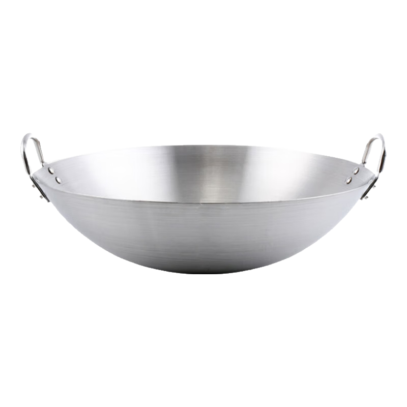 Quanshi Thickened Stainless Steel Wok, 50cm Commercial Double-Handled Wok, Suitable for Restaurants, Gas Stoves, Coal Stoves, Universal Round Bottom Frying Pa