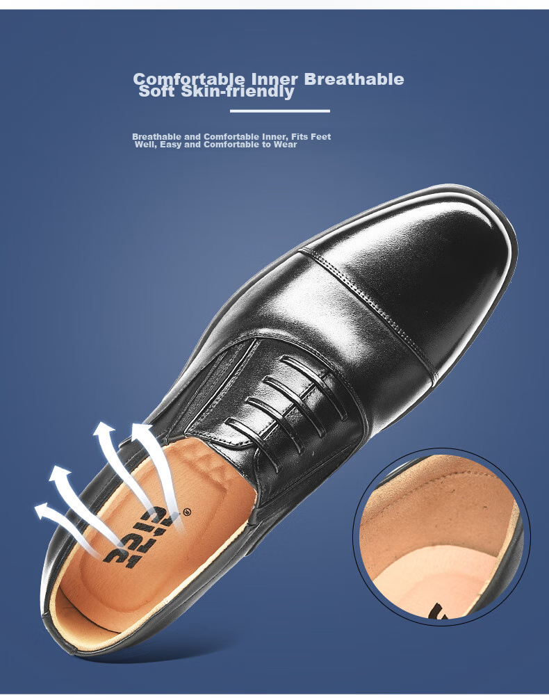 3515 Qiangren Formal Shoes for Men, Three-Joint Leather Shoes, Business Casual Top-Grain Cowhide Slip-On Style Men's Shoes, Black, Size 43 6