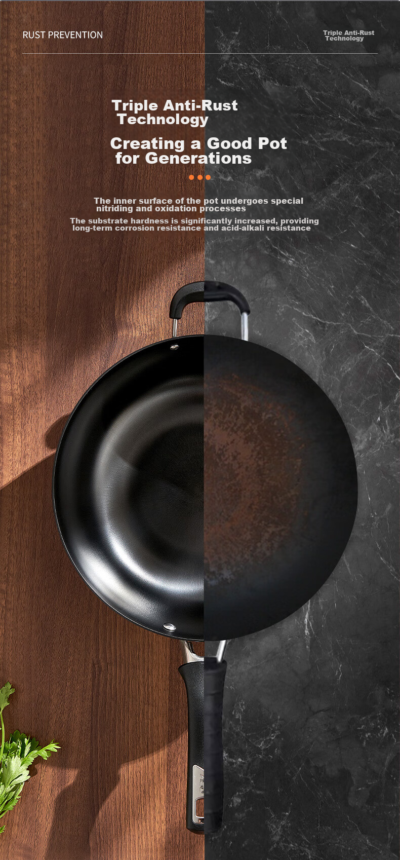 ASD Wok Cast Iron Pan Stainless Steel Non-Coated Whirlwind Bottom Stir-Fry Pan 32cm Compatible with Gas And Induction Stoves CF32Z1WG 7