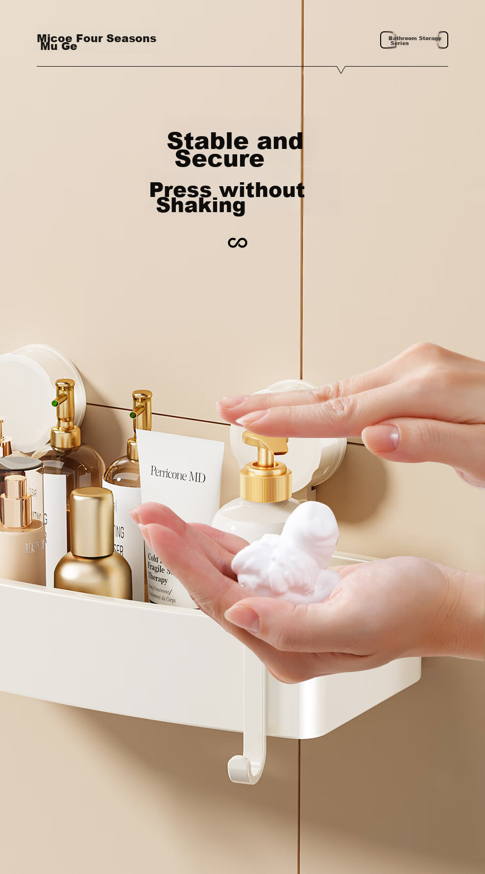 MICOE Suction Cup Storage Rack, No Drilling Required, Bathroom Kitchen Washbasin Organizer, Bathroom Storage Draining ABS 9