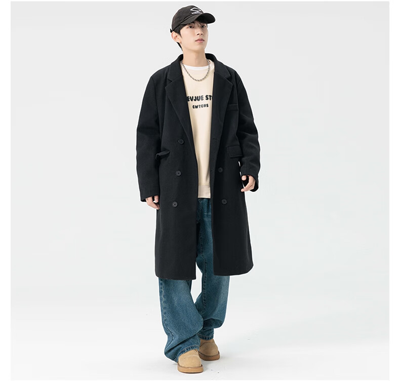 Dingfengbaoluo Men's Woolen Coat Autumn Winter Mid-Length High-End British Style Woolen Trench Coat HT99 Gray 5XL 13