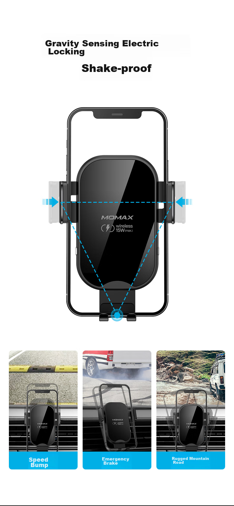 MOMAX Car Phone Holder, 15W Wireless Fast Charging Car Phone Mount, Magnetic Air Vent Navigation Stand 6