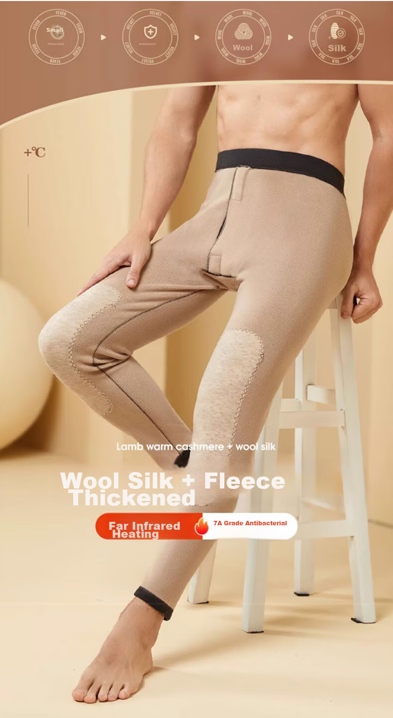 LangSha Thermal Underwear for Men [26 Autumn And Winter New Product], Fleece-Lined Thickened German Wool Heat-Generating Wool Silk Knee Protection Lamb Wool Cotton Pants 1