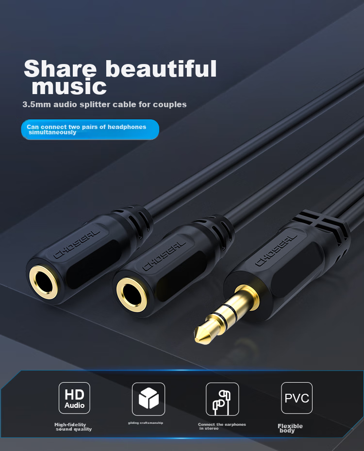 CHOOSEAL (CHOSEAL) 3.5mm Audio Cable, Couples Headphone Cable, AUX Stereo Splitter, Mobile Phone Audio Adapter Connection Cable, 0.2 Meters, QS3014T0D2 1