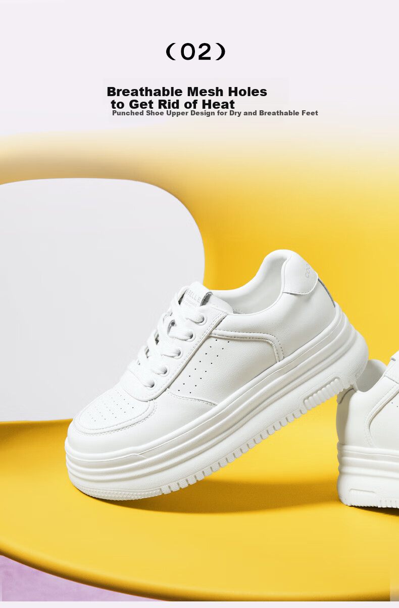 Belle Women's Shoes, Simple And Versatile White Sneakers, Breathable for Spring And Summer, Height-Increasing Thick-Soled Casual Shoes, Skateboard Shoes B2597BM5, White, Size 34 4